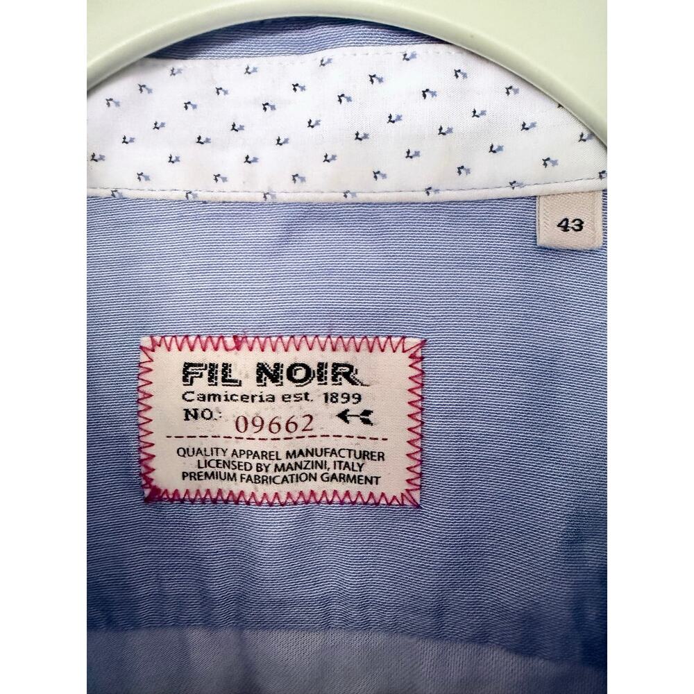 FIL NOIR Italy Men's Dress Shirt Size 43 XL Blue Textured Cotton Manzini 09662